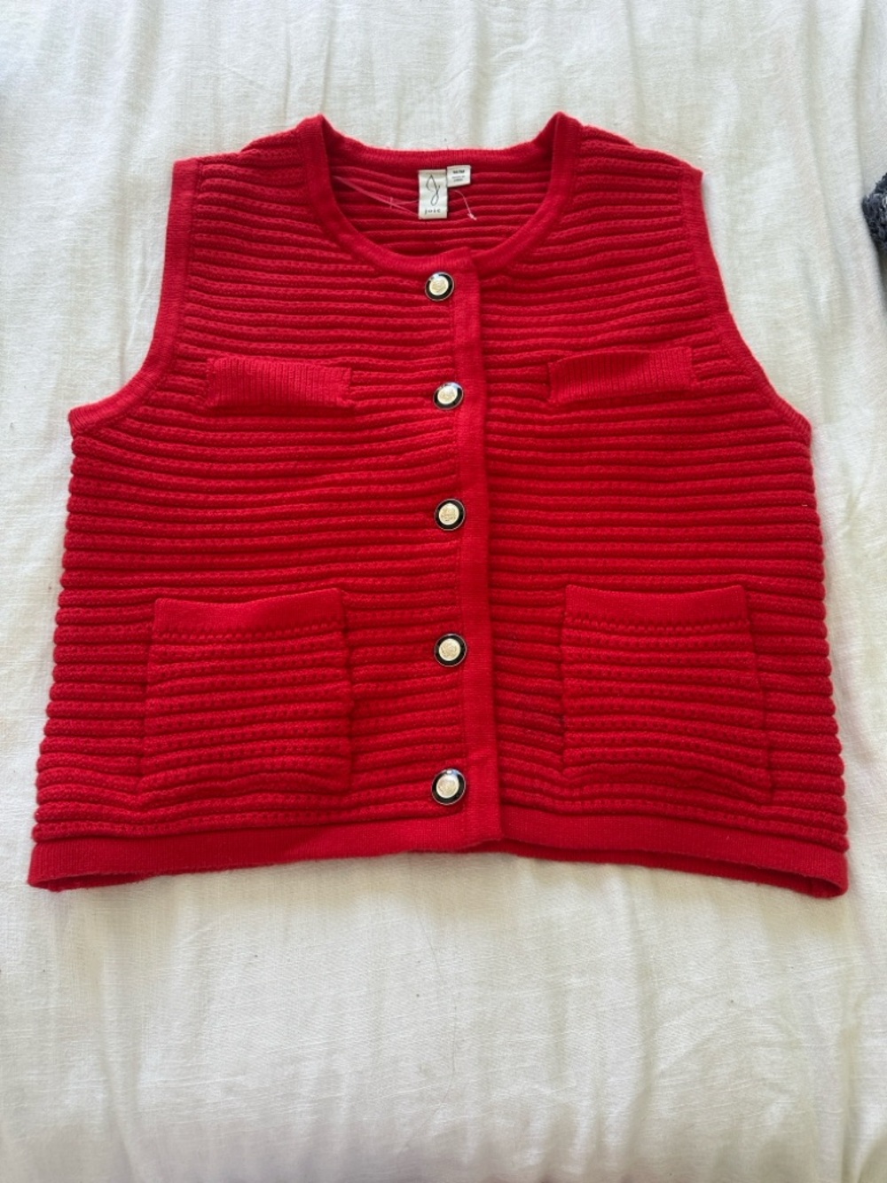 Joie Red Ribbed Knit Button Cardigan Vest